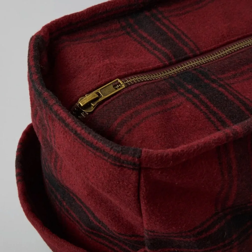 American Eagle Outfitters Red Plaid Duffel Tote with Brown Trim new
